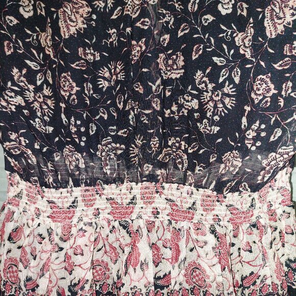 H&M Dark Floral Dress Black Red Tier Maxi Ruffle Long Sleeve Prairie - Picture 6 of 7